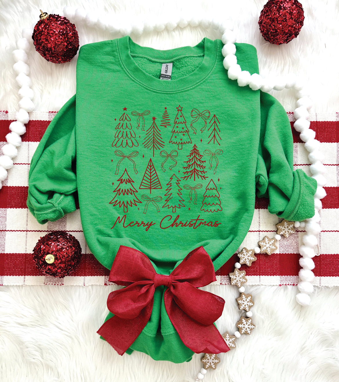 Merry Christmas Trees & Bows Doodle Sweatshirt