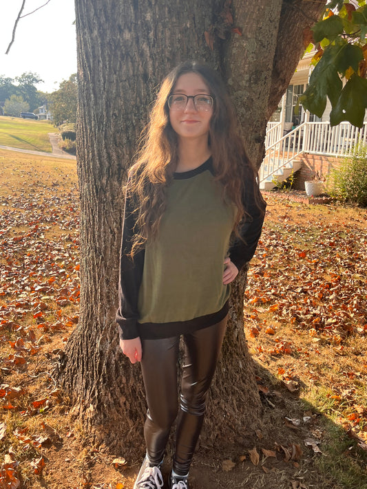 Olive Color Block Top