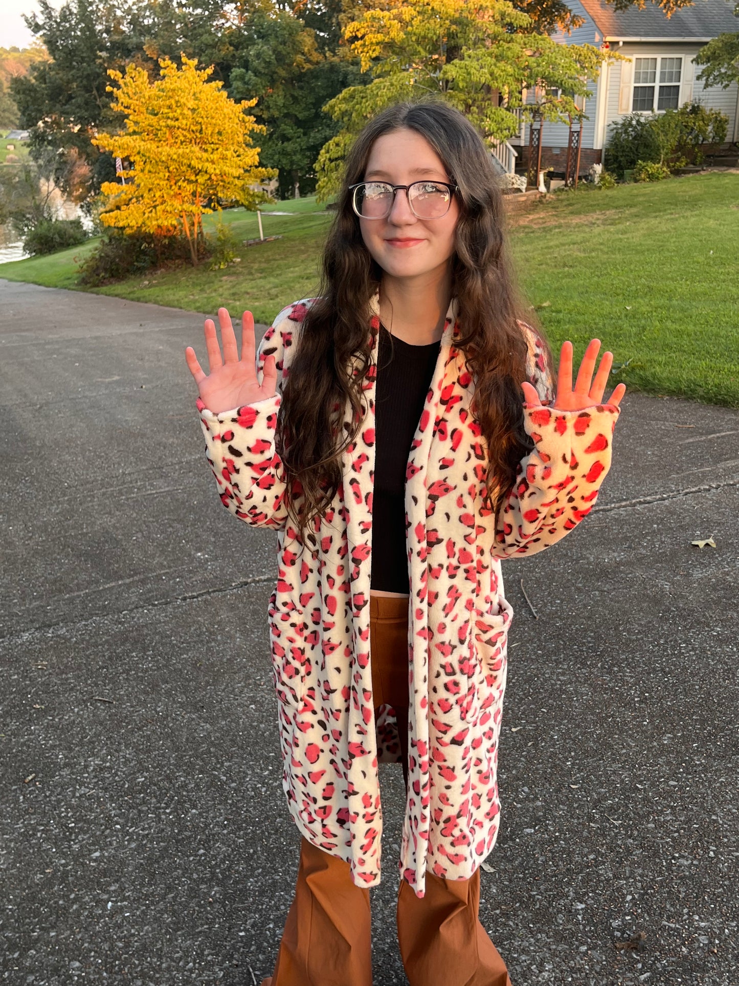 Coral Leopard Print Cardigan