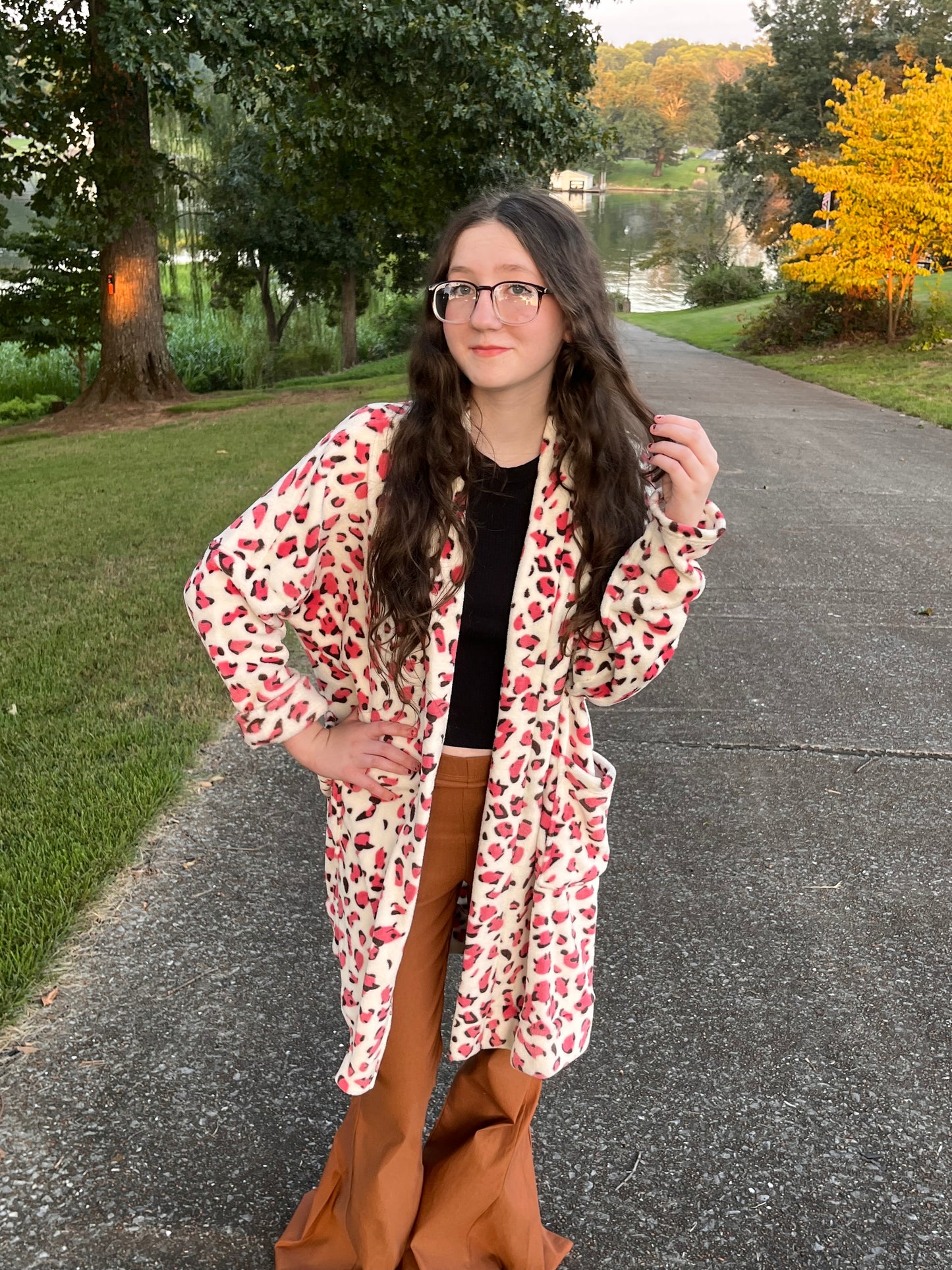 Coral Leopard Print Cardigan
