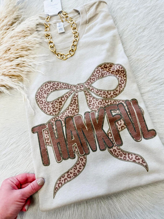 Thankful Cheetah Bow Tan Tee