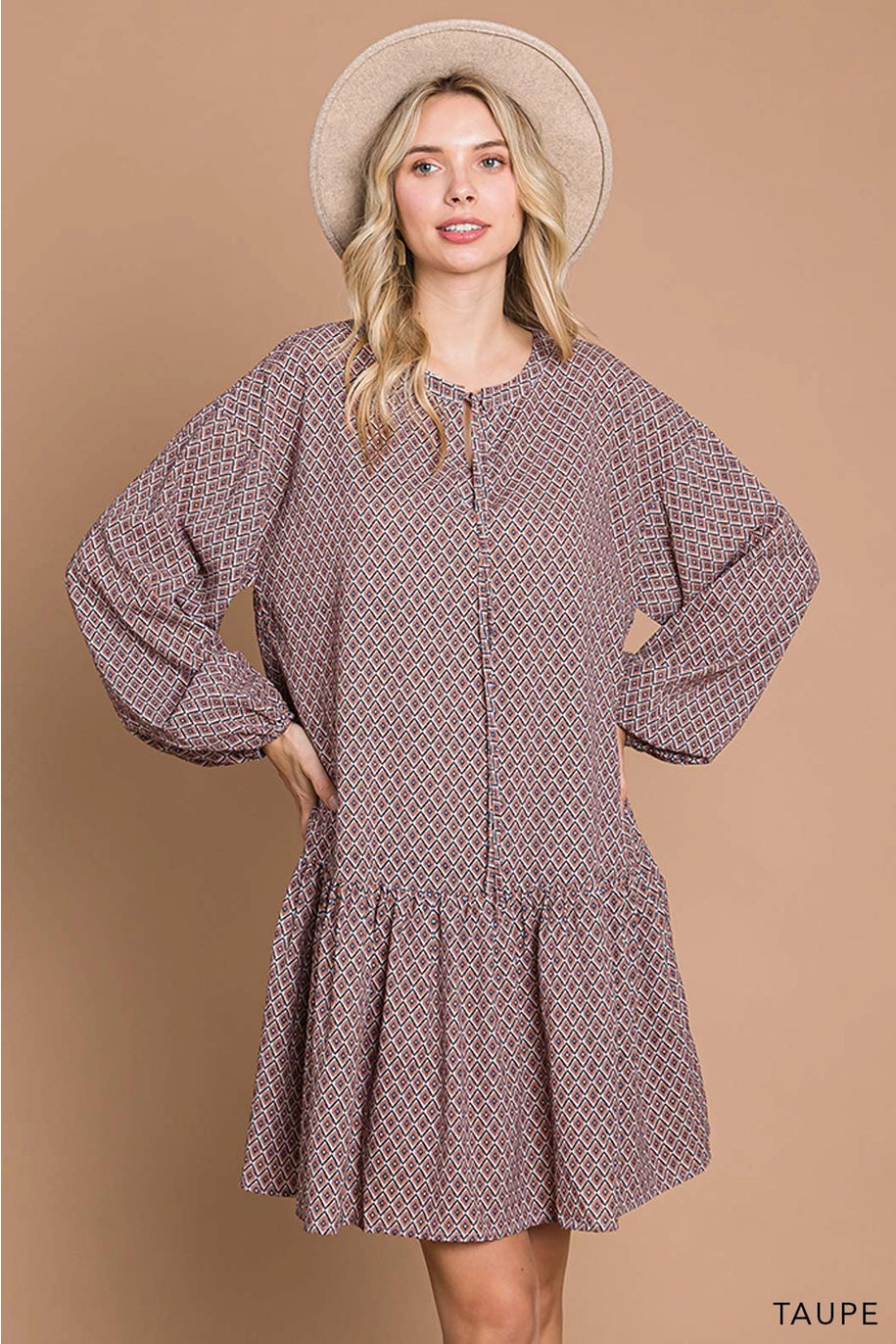 Boho Tile Print Baby doll Women's Dress