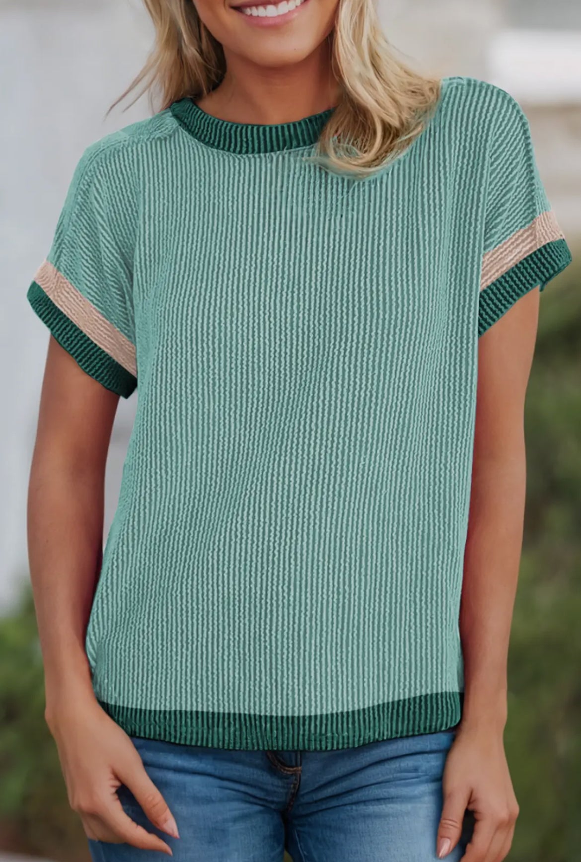Jump Right in Grass Green Color Block Top