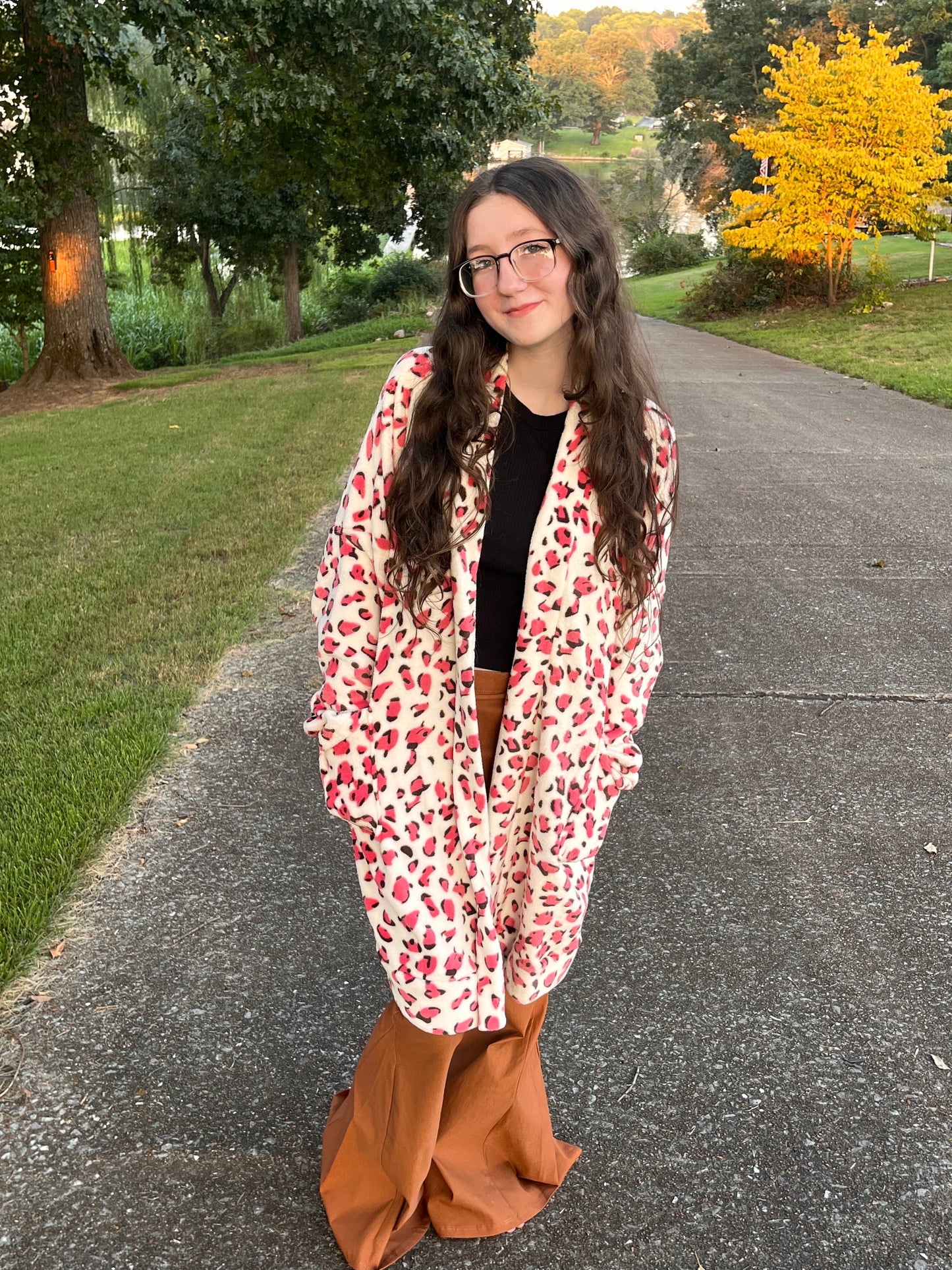 Coral Leopard Print Cardigan