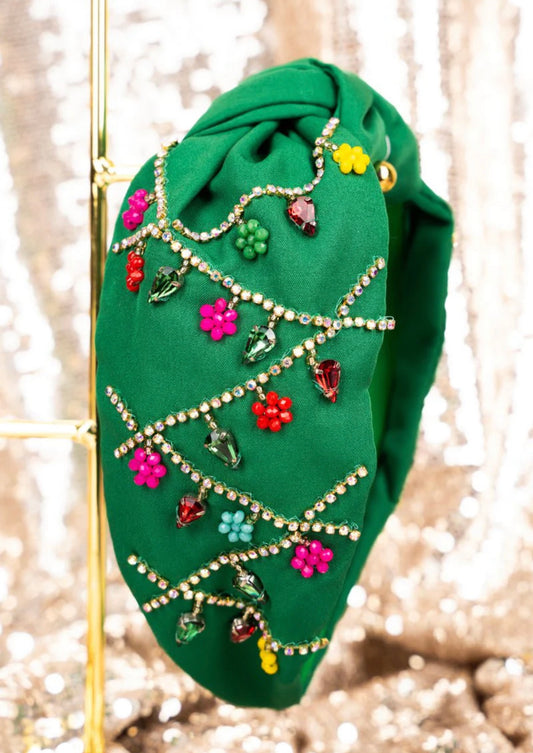 GREEN DECK THE HALLS KNOTTED SEED BEAD HEADBAND
