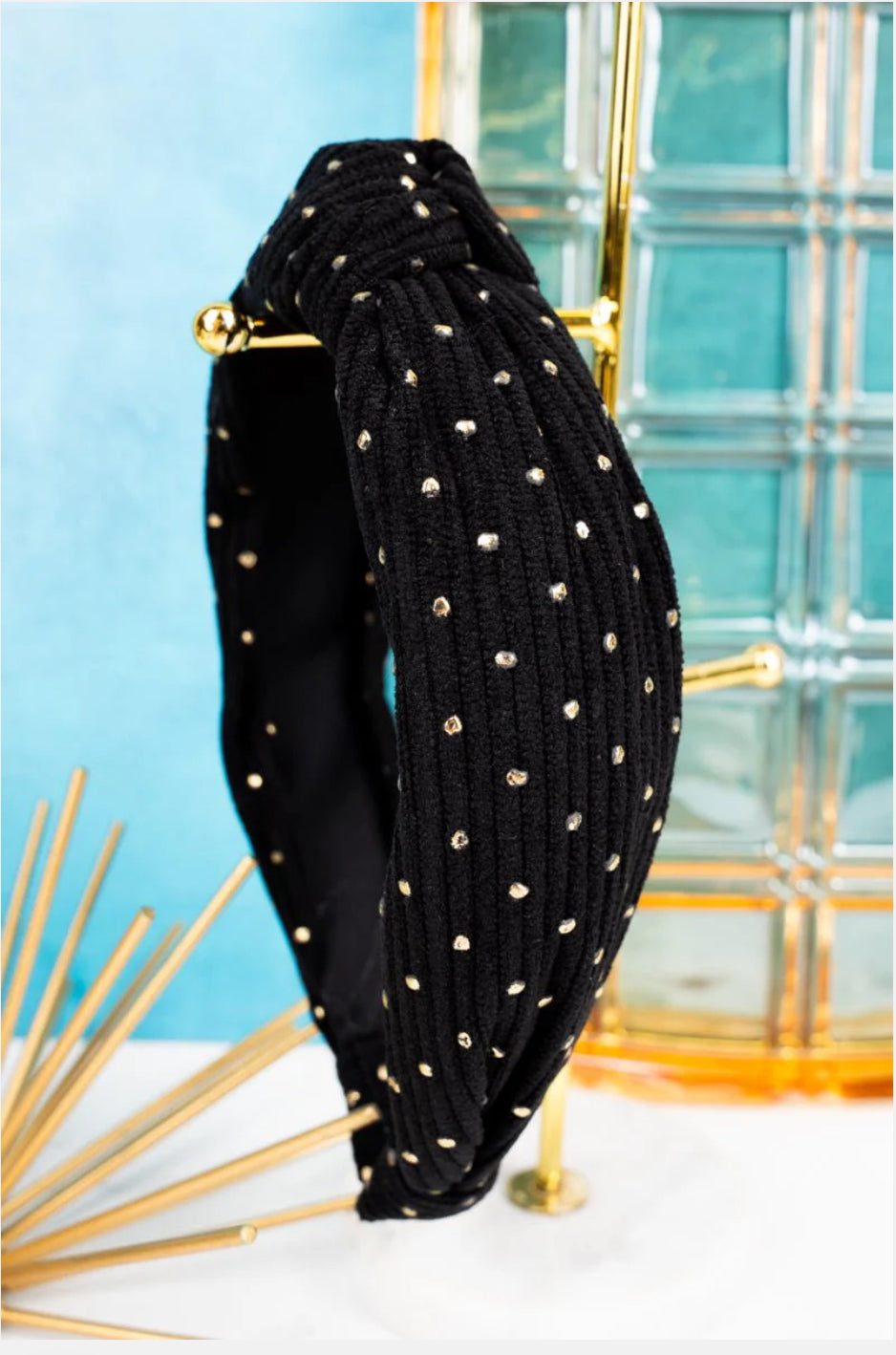BE CLEVER GOLDEN TOUCH CORDUROY KNOTTED HEADBAND, BLACK
