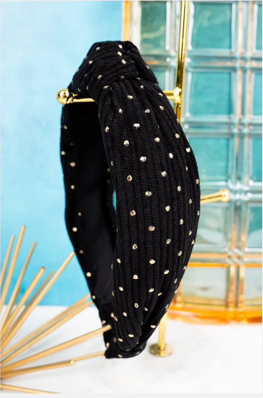 BE CLEVER GOLDEN TOUCH CORDUROY KNOTTED HEADBAND, BLACK