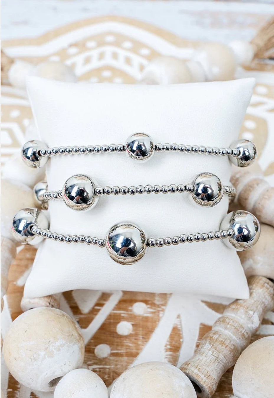 TRIBECA TWIST SILVERTONE BEADED BRACELET SET