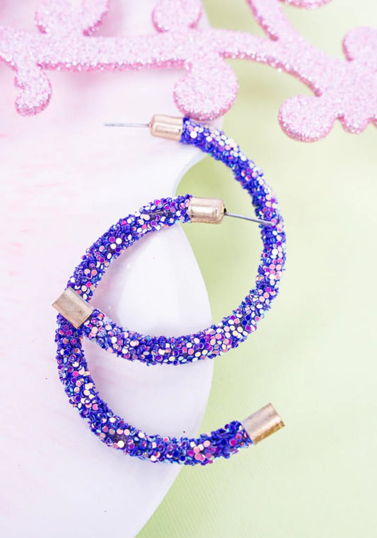VIOLET GLITTER HOOP EARRINGS