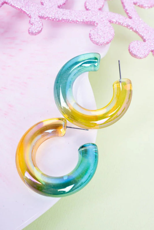 GREEN & YELLOW ACRYLIC HOOP EARRINGS