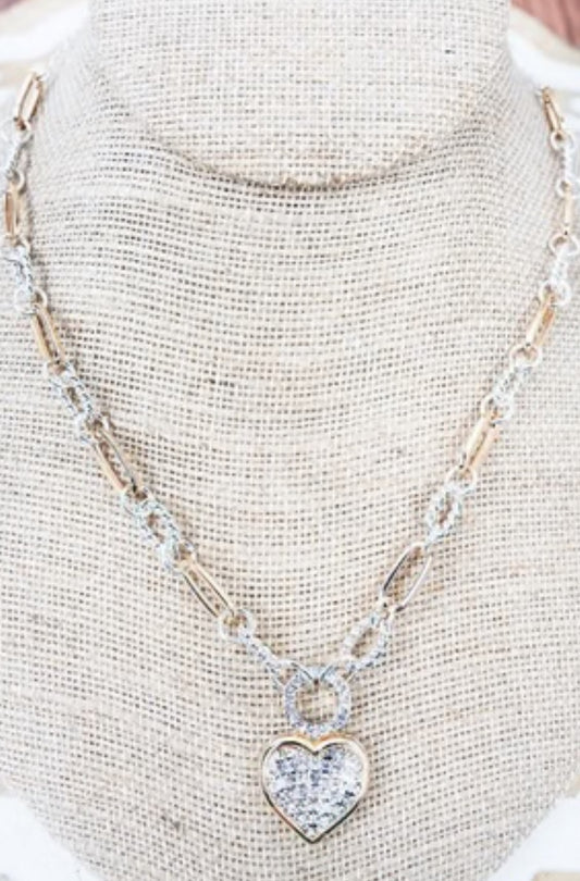 LOVE LIGHT CRYSTAL HEART TWO-TONE NECKLACE