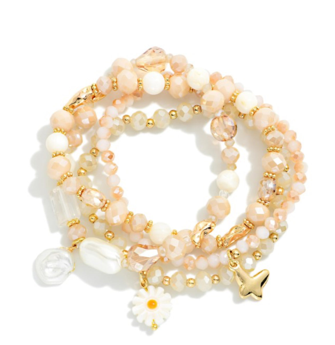 Natural Flower Charm Stretch Bracelet Set