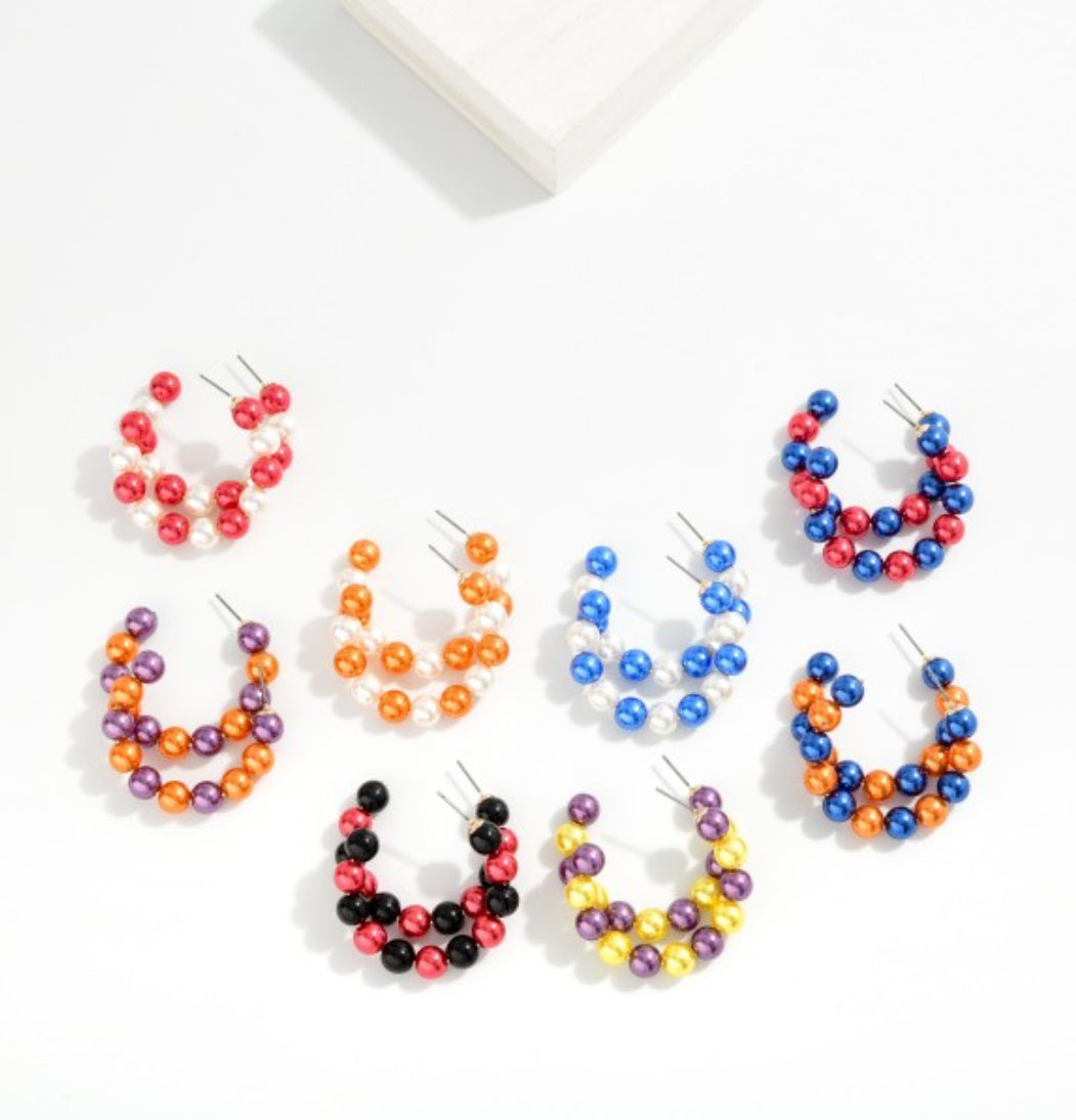 Metallic Beaded Game Day Hoop Earrings