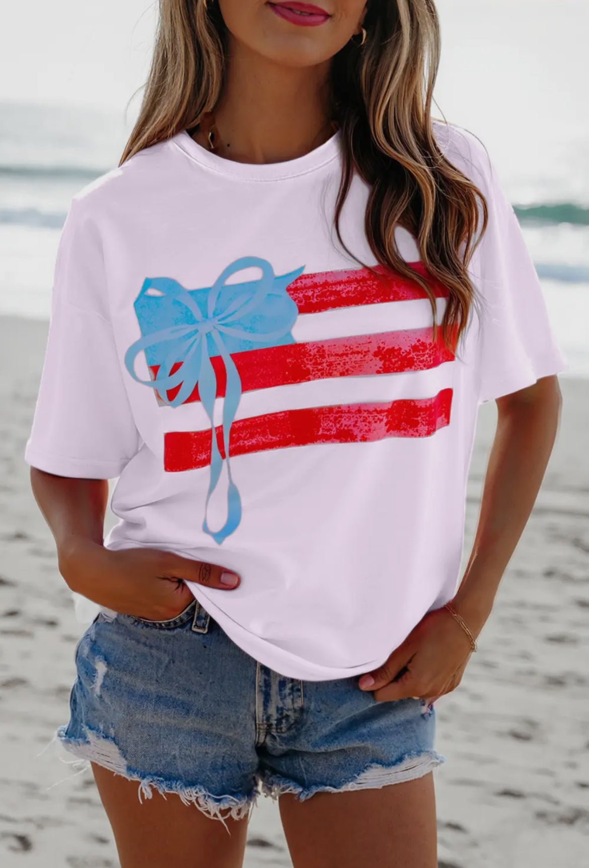 Light Pink Flag Bow Tee