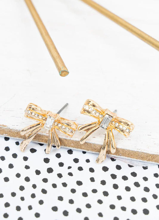 CRYSTAL BOW GOLDTONE EARRINGS