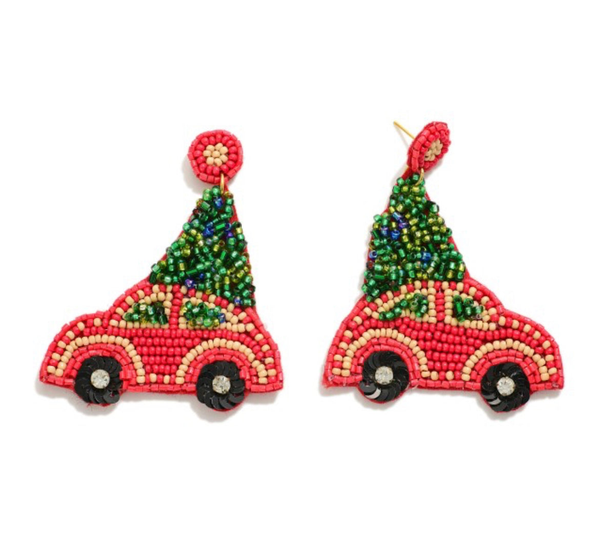 Christmas Car Seed Bead Earrings