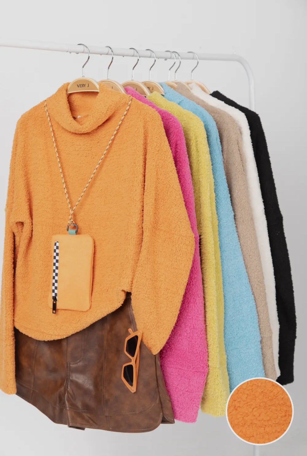 Fuzzy Soft Textured Cozy Solid Knit Top-Mocha