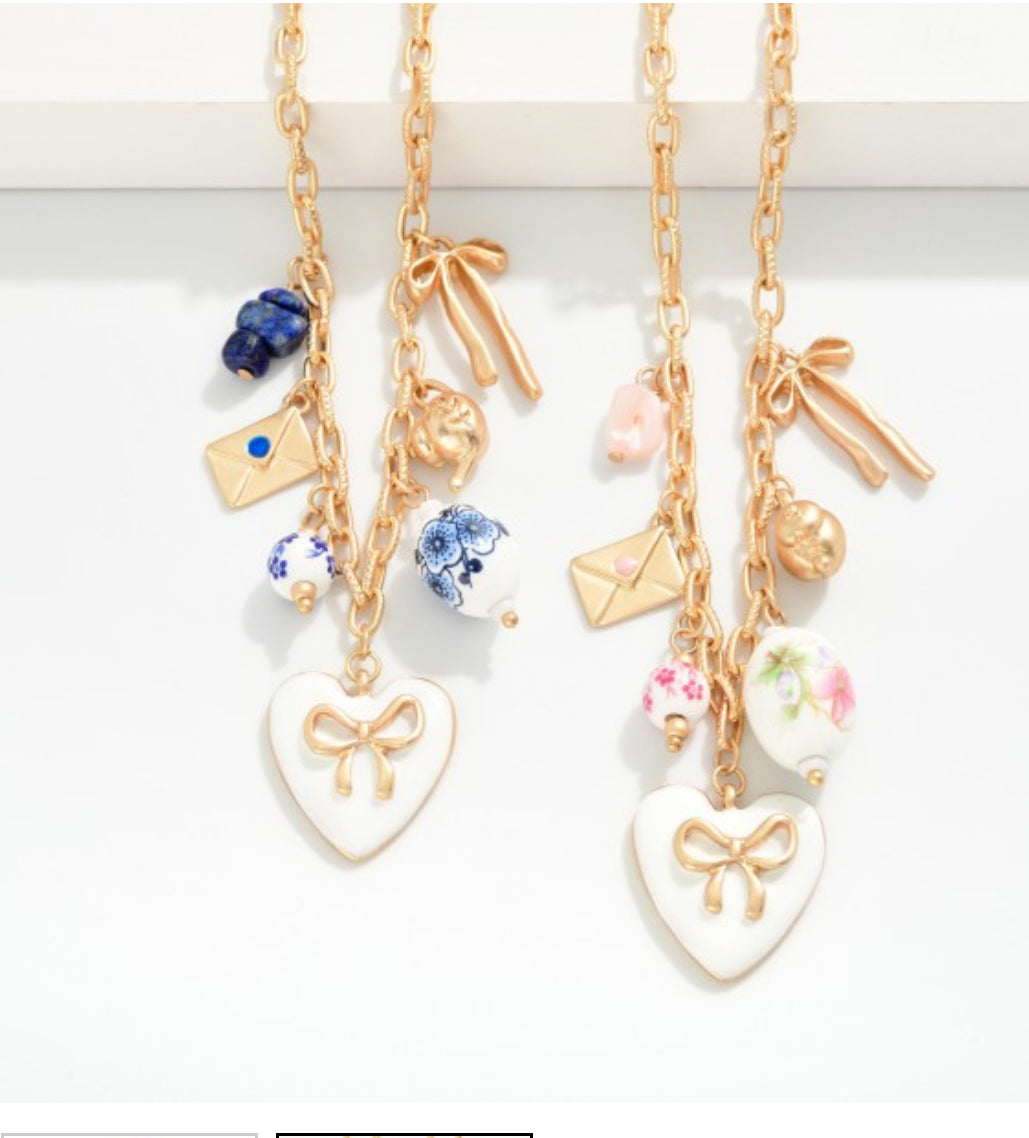 Chain Link Necklace Featuring Metal Tones & Porcelain Charms
