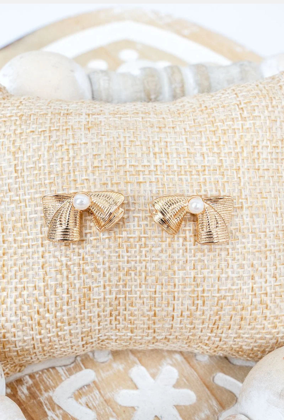 PEARLS & POISE GOLDTONE BOW EARRINGS