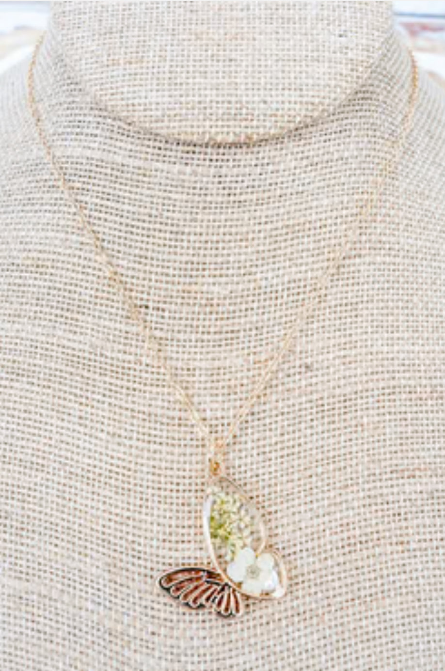 White Meadow Song Goldtone Butterfly Necklace