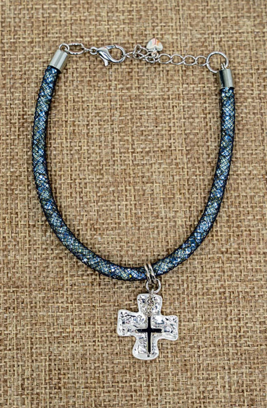 Smoke Crystal Crossfire Silvertone Bracelet