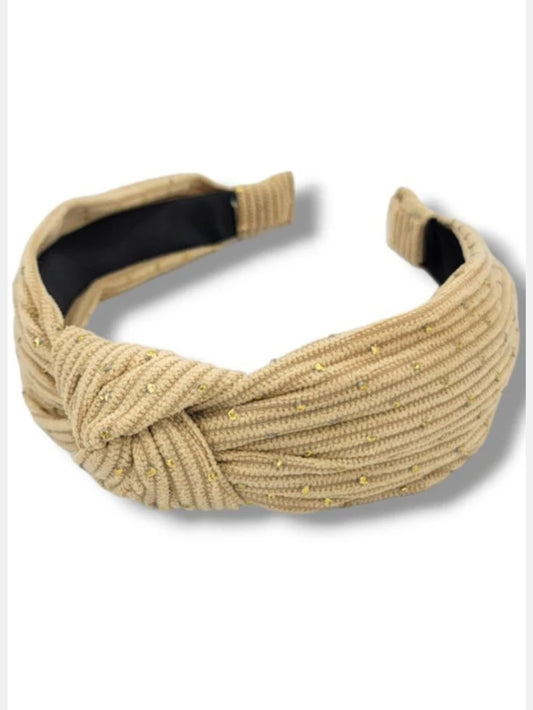 BE CLEVER GOLDEN TOUCH CORDUROY KNOTTED HEADBAND, BEIGE