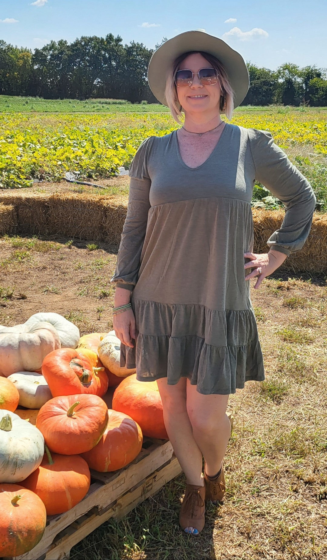 Olive Tiered Swing Dress