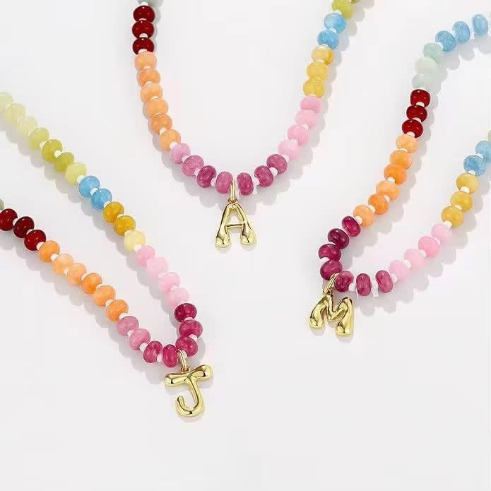Rainbow Beaded Initial Necklace
