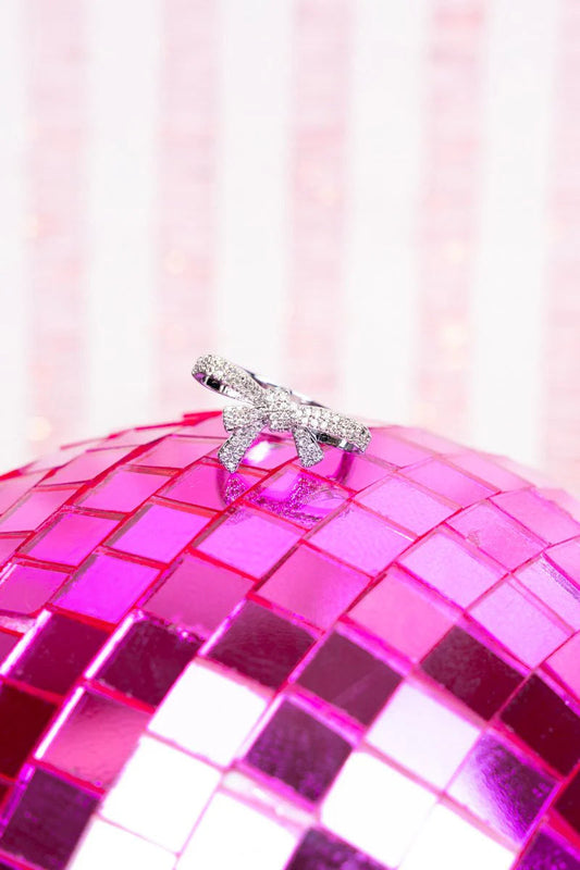 Crystal Bow SILVERTONE Ring
