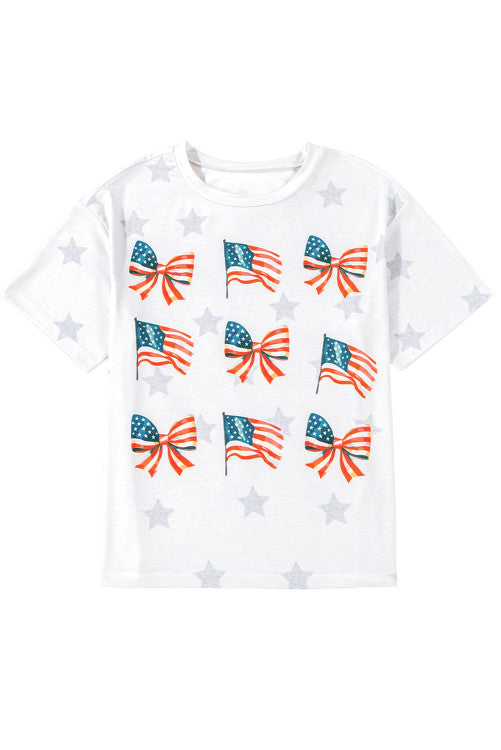 Patriotic Flag Bow Graphic Starry Round Neck T Shirt