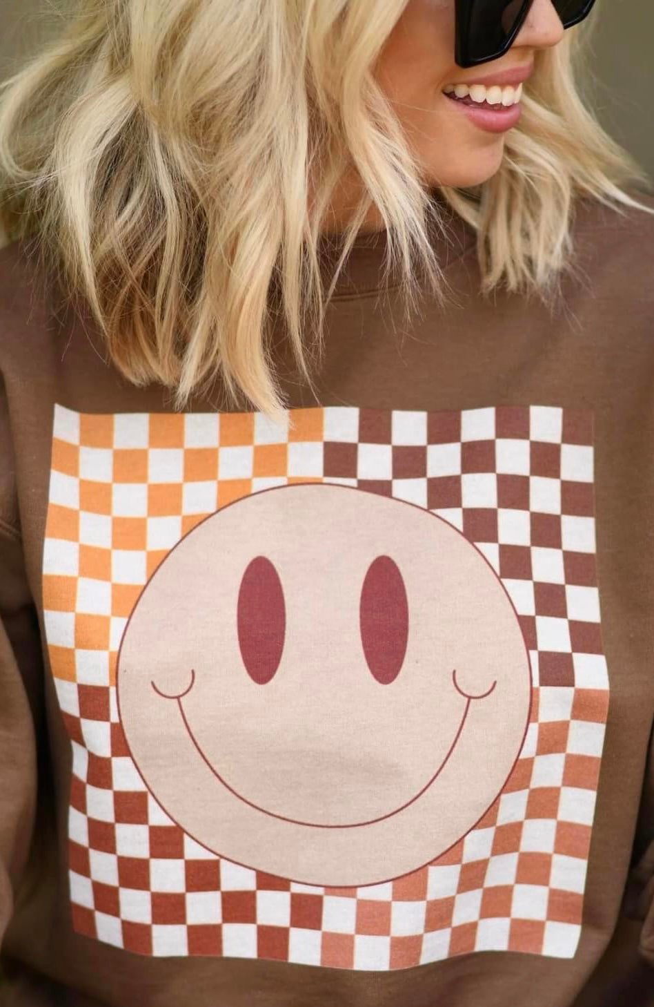 Brown Checkered Smiley Short Sleeve Tee