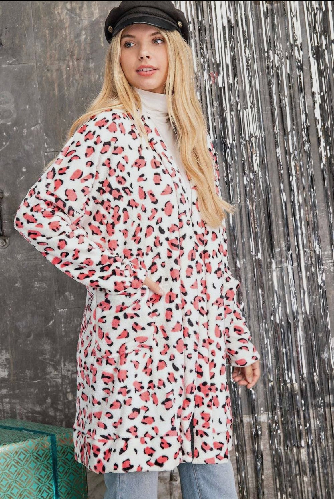 Coral Leopard Print Cardigan