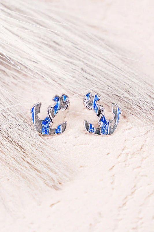 BLUE CRYSTAL STRIPE ANCHOR EARRINGS - Anchor Fusion Boutique