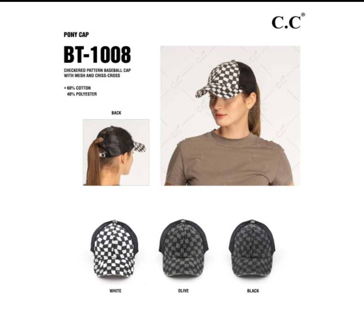 Checkered Criss Cross Pony Cap with Mesh Back - Anchor Fusion Boutique
