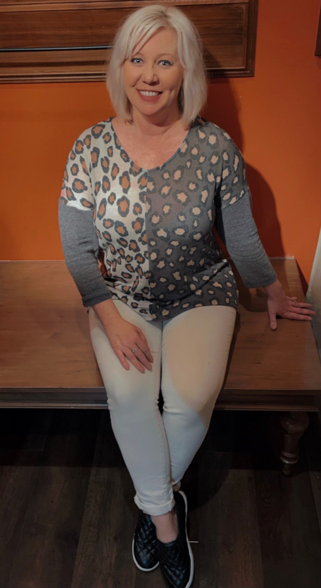 Duo Leopard Print Vneck Top