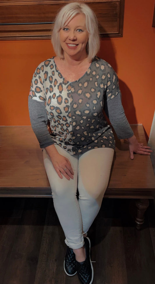 Duo Leopard Print Vneck Top