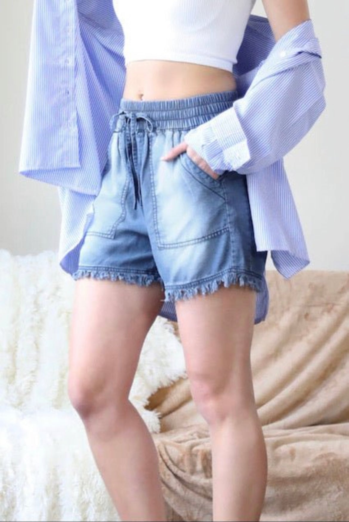 "Rare Moments" Medium Washed Frayed Hem Shorts - Anchor Fusion Boutique