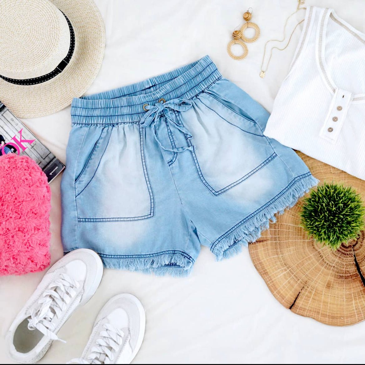 "Rare Moments" Medium Washed Frayed Hem Shorts - Anchor Fusion Boutique