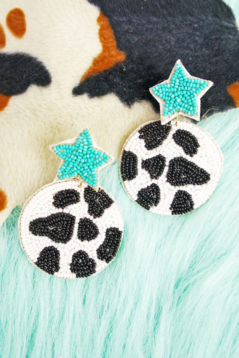 Star & Cow Print Earrings