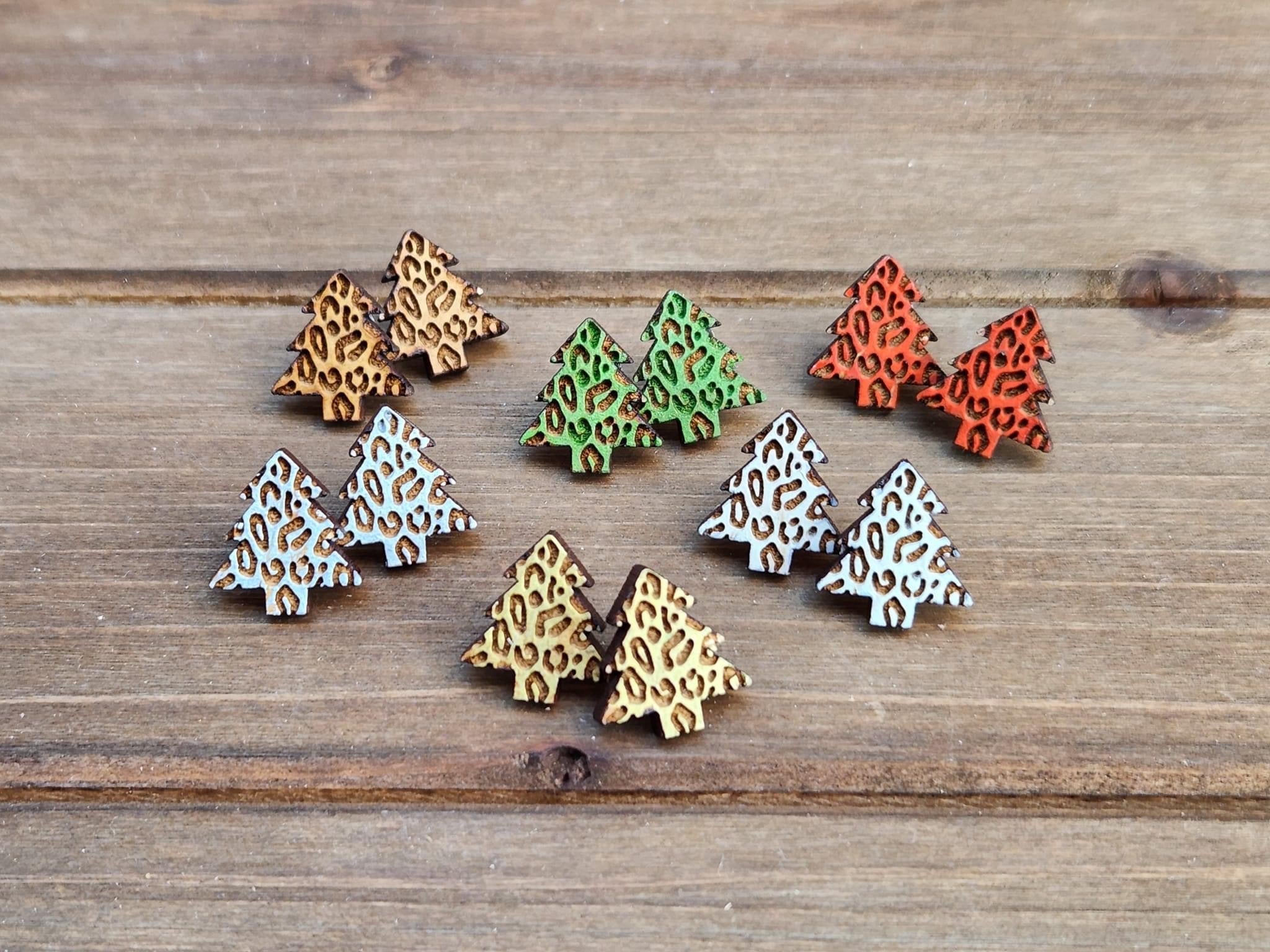 Stud Leopard Christmas Tree Earrings