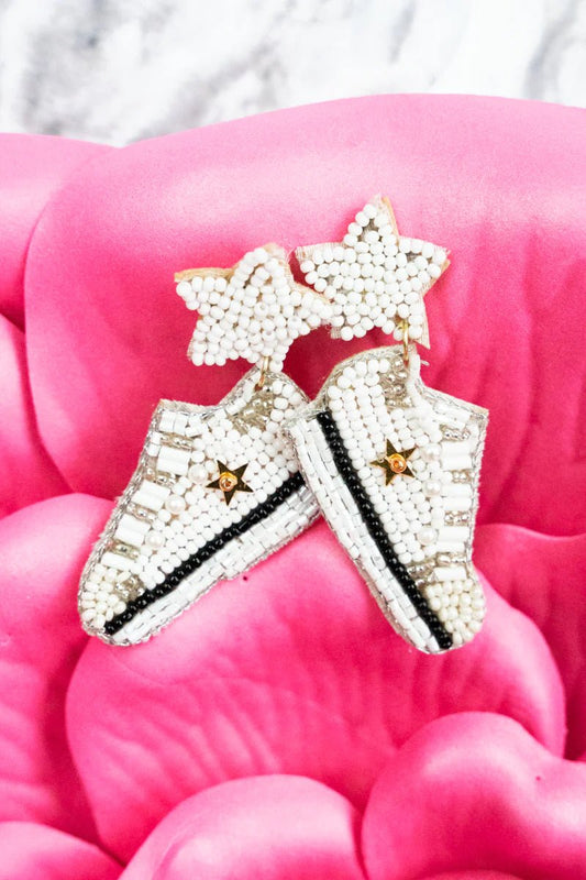 WHITE STAR SNEAKERS SEED BEAD EARRINGS - Anchor Fusion Boutique