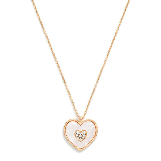 Dainty Chain Necklace Rhinestone & Pearlescent Pearl Heart Pendant