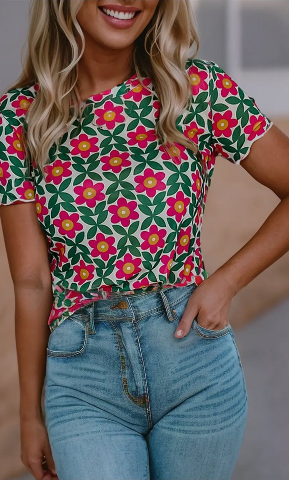 Retro Floral Mesh Top