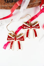 Red & White Football Bow Earrings