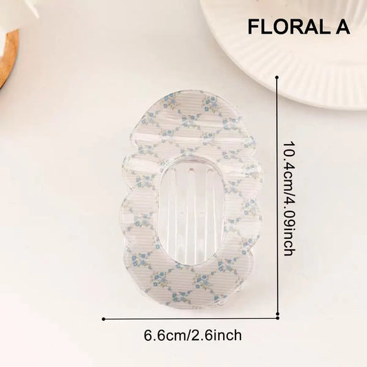 Scalloped Edge Floral  Flat Hair Claw Clip