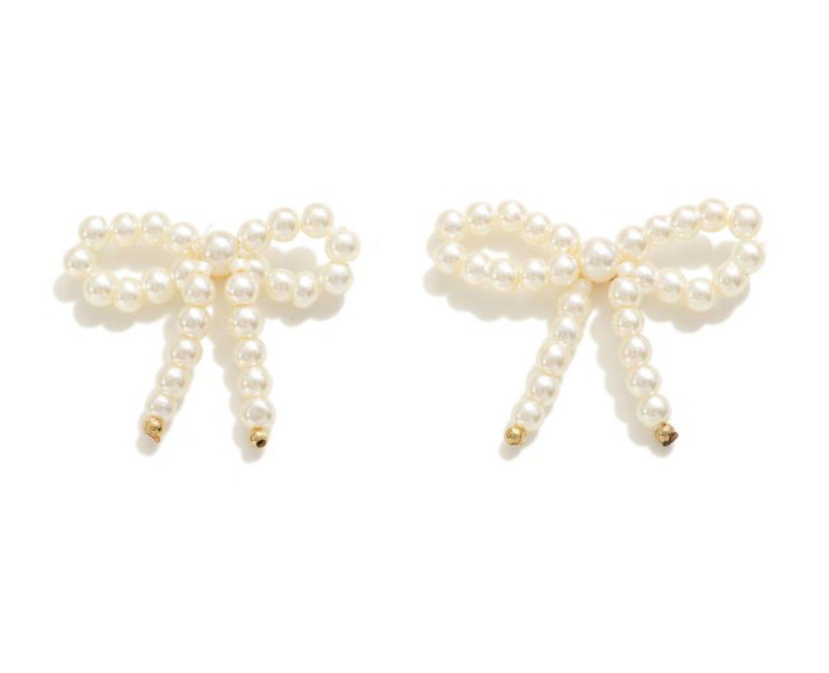 Pearl Studded Bow Stud Earrings