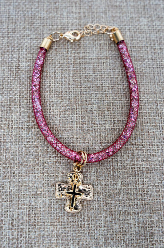 Light Rose Crystal Crossfire Goldtone Bracelet