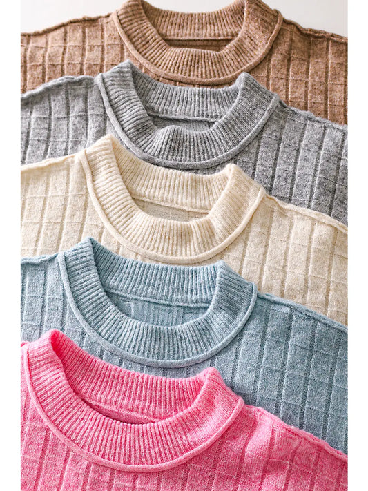 Cropped Length Ribbed Knit Sweater