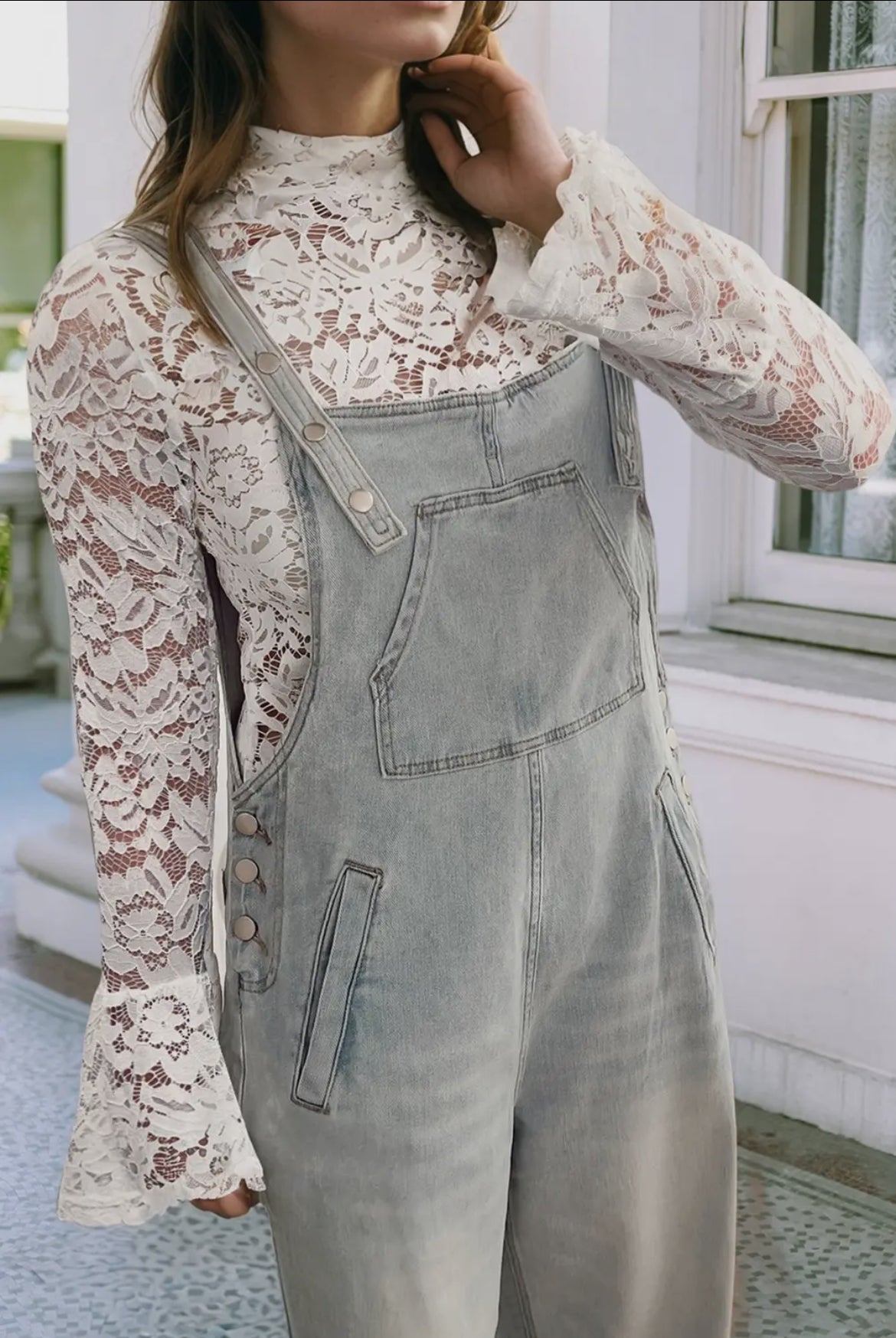 Lace Crochet Bell Sleeve Top