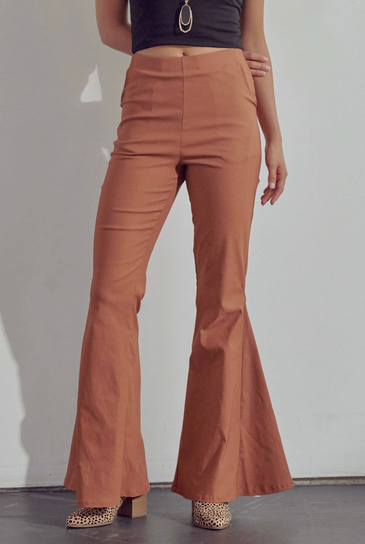 Solid Flared Pants-Rust